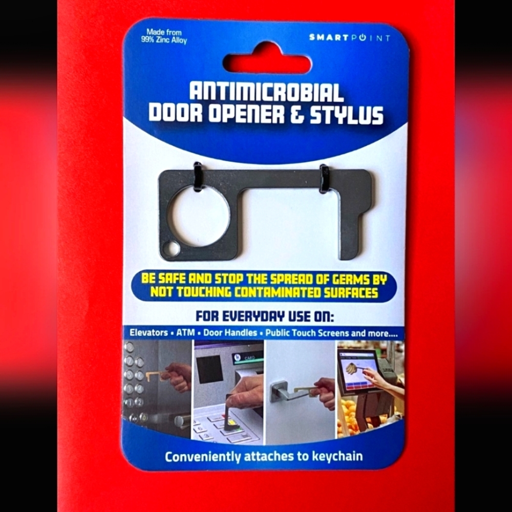 Zinc Antimicrobial, button pusher door opener, stylus, fits keychain!